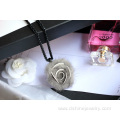 Rose Shape Fur POM POM Necklace Long Chain Necklace For Lady